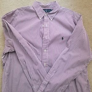 Polo button down. Purple/white stripes. 17 34/35